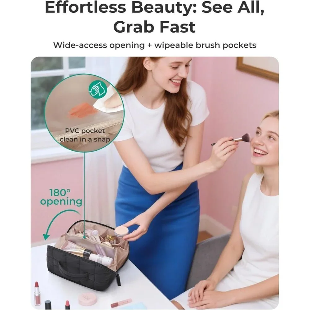 Travel Makeup Bag for Women, Portable Water-resistant Cosmetic Case, Puffy Padde